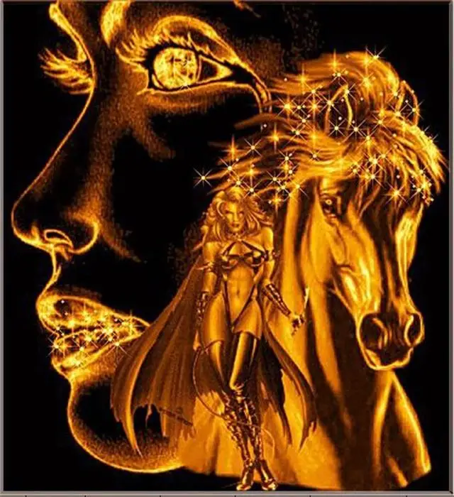 5D DIY Diamond Painting Girl Avatar with Golden Horse Cross Stitch Kit Embroidery Mosaic Home Decor | Дом и сад