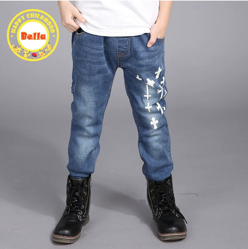 Дети прямые полная длина джинсы весна и осень мода детей мыть синие брюки