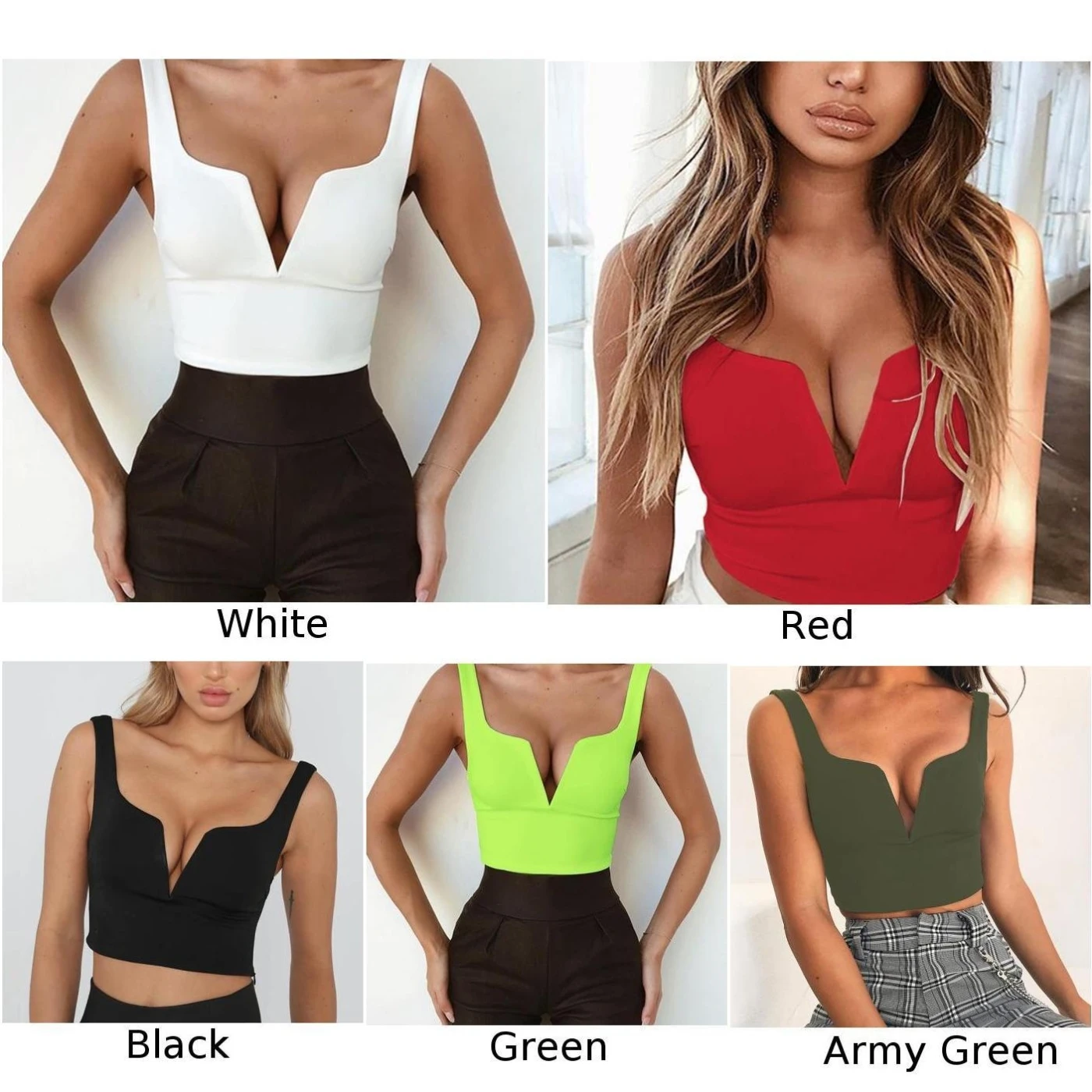 Women Crop tops Ladies Vest Nightclub Summer Solid Sexy Fashion Beach Slim Fit Camisole Sports V Neck Shirt Party | Женская одежда