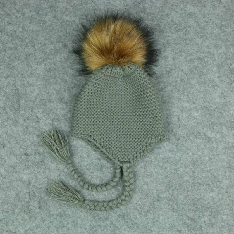 Детская зимняя шапка skullies вязаная из искусственного меха енота с мультяшным