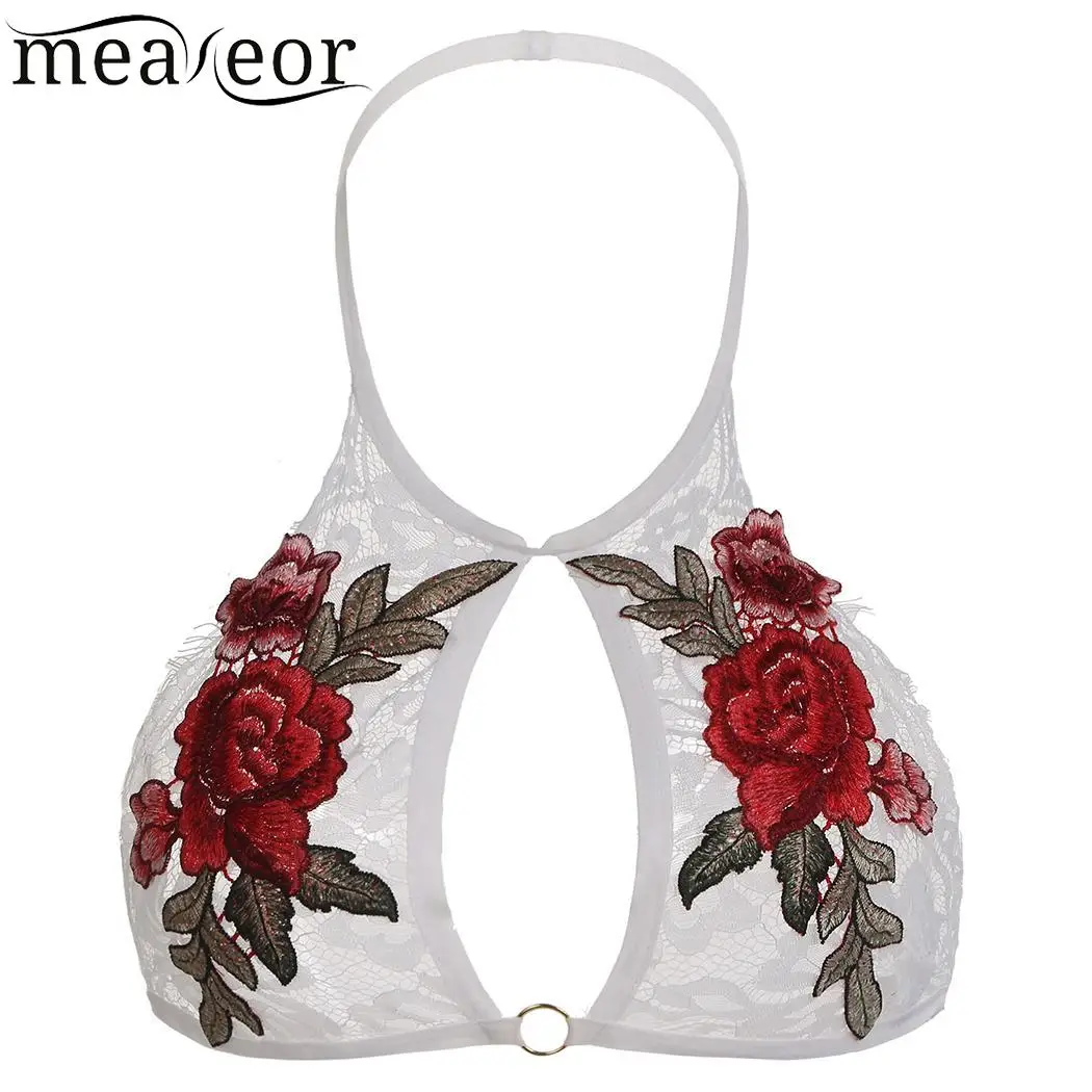 Цветочные Холтер бюстгальтер вышитые кружева Bralette|Топы без бретелек| |