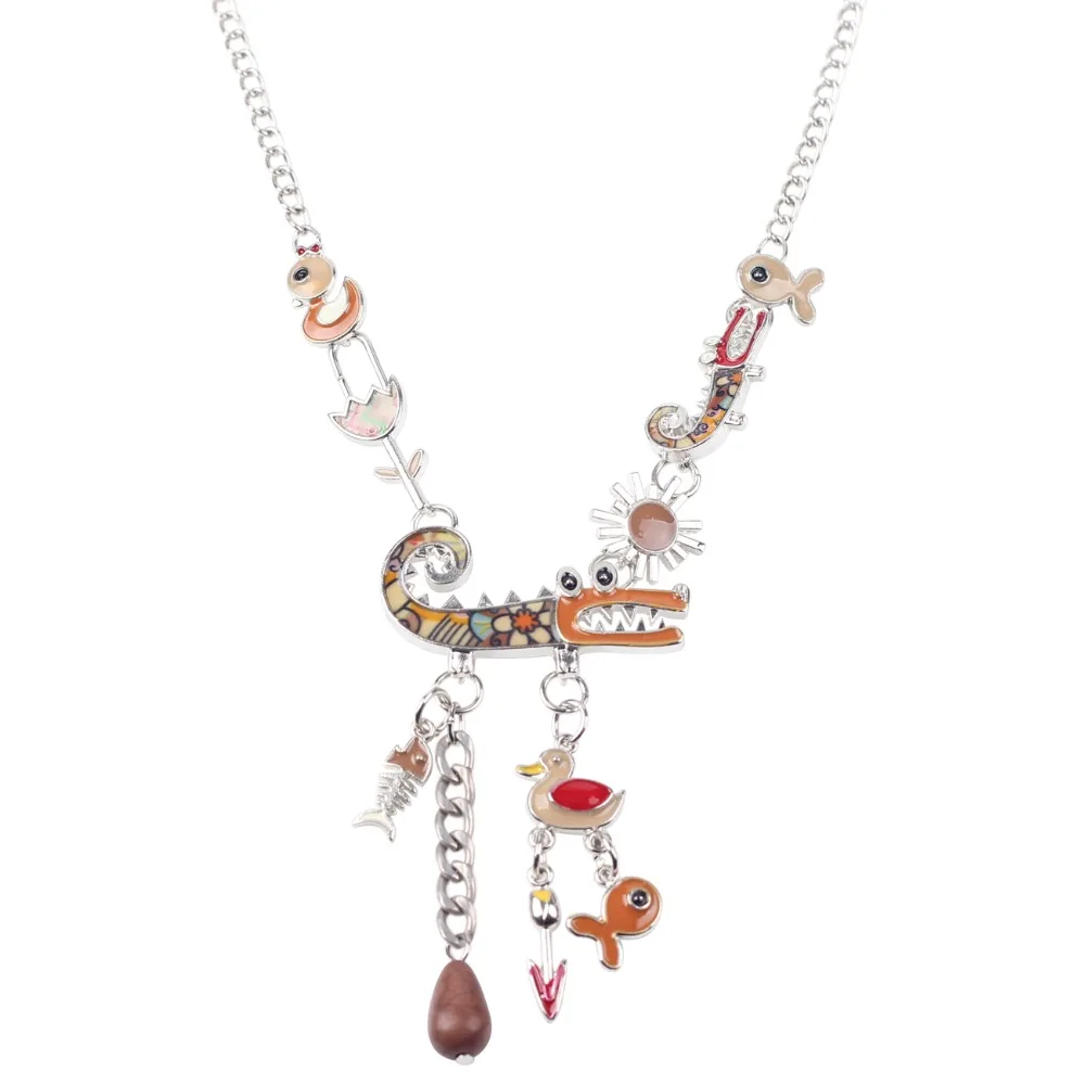 Bonsny Макси ожерелье с уткой из сплава крокодила ювелирное изделие эмалью