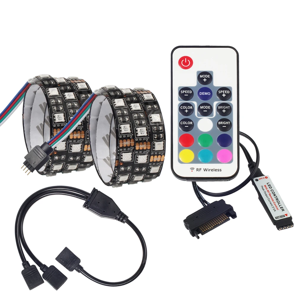RGB led светильник PC компьютерный чехол светильник 2 шт набор SATA интерфейс+ пульт дистанционного управления+ 4Pin разделенный разъем, 100 см 200 см
