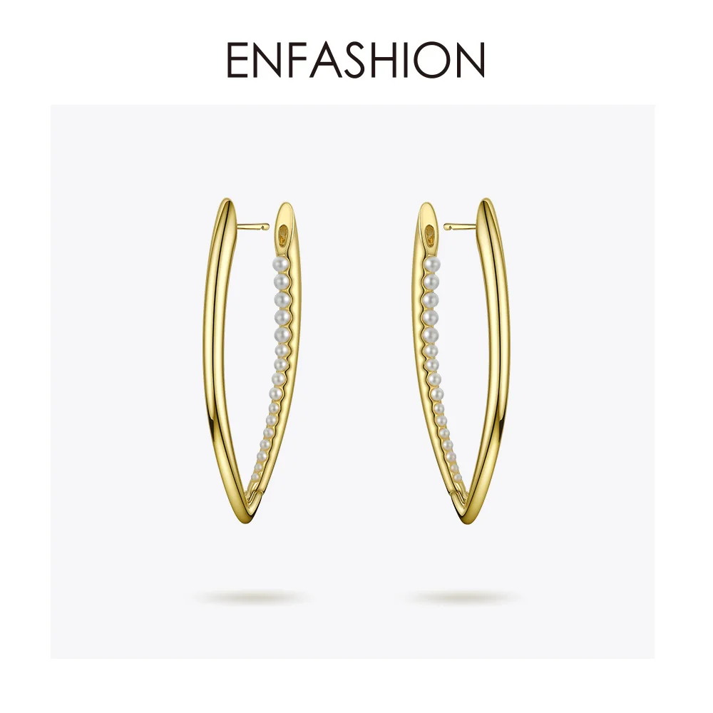 ENFASHION, v-образная форма, жемчужные серьги-гвоздики для женщин, золотой цвет, Милые простые длинные серьги, модные ювелирные изделия для девушек, подарки Oorbellen EC1039