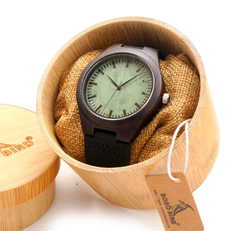 Bobo птица Мужская Green Wood Уход за кожей лица деревянный бамбука Часы роскошный с