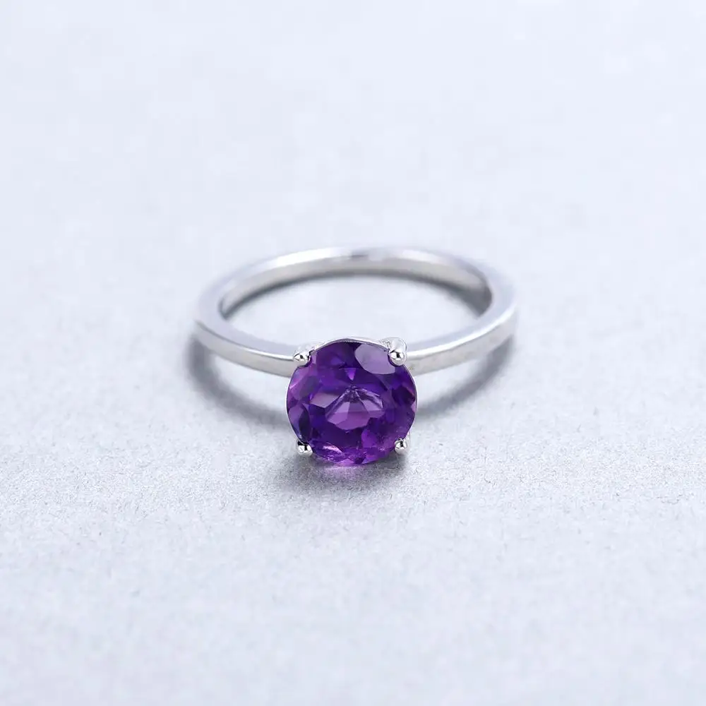 GEM'S BALLET 2.01Ct круглое натуральное Помолвочное кольцо с аметистом, кольца, 925 пробы, серебро, четыре зуба, миниатюрное, комфортное, подходит, кольцо для женщин