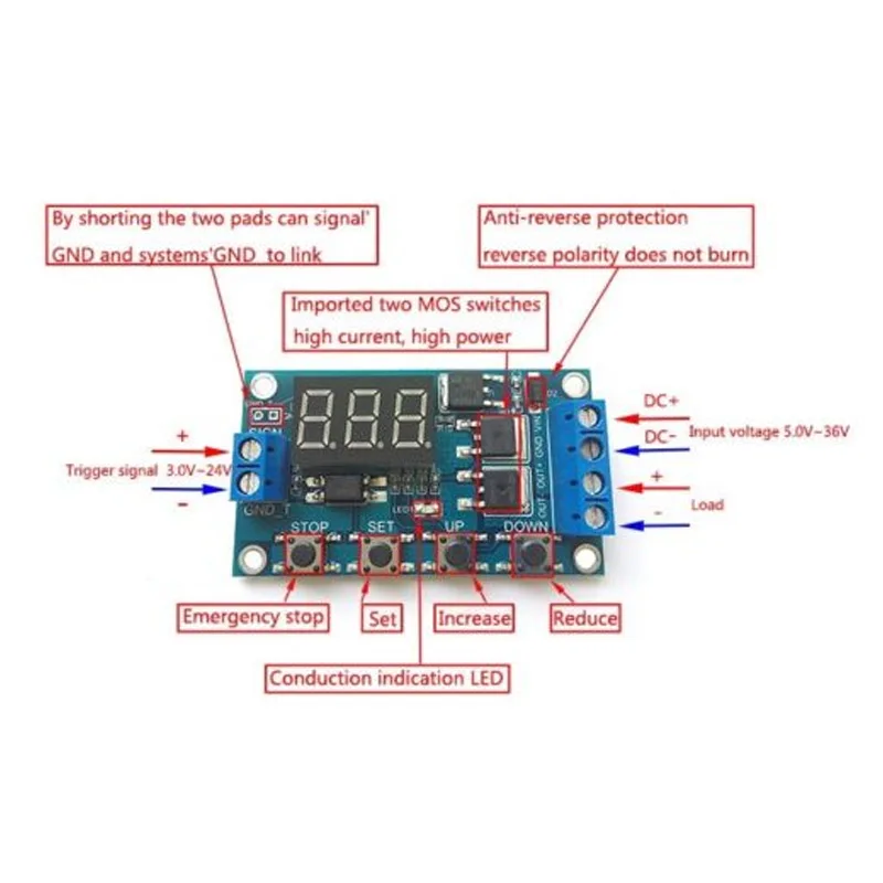 Цикл запуска таймер с задержкой переключателя 12 24 В печатная плата МОП Модуль