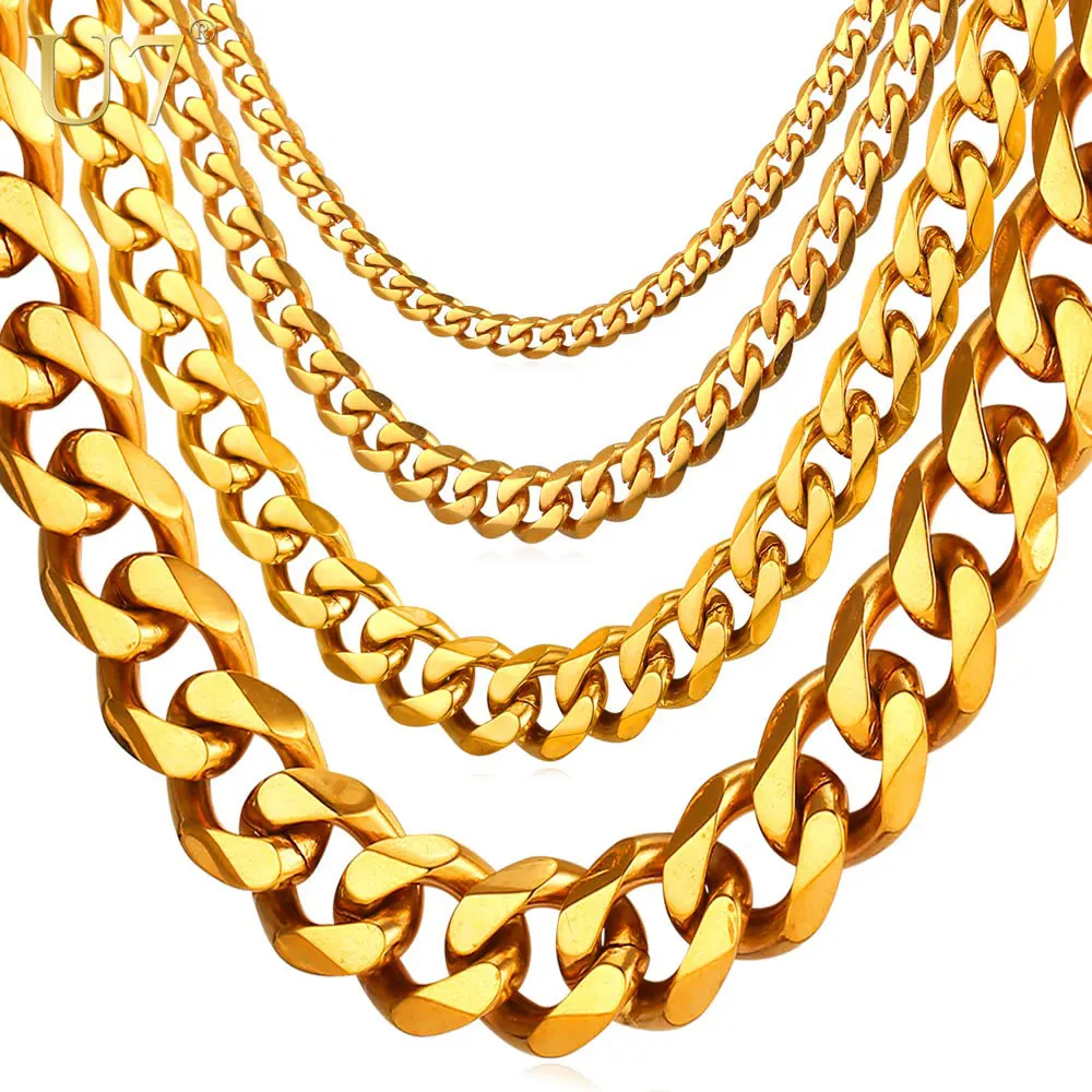 

U7 Miami Mens Cuban Link Chain Necklace Gold Chain for Men Boys Women Stainless Steel Jewelry 3/6/9/12mm 18-30 Inch N001