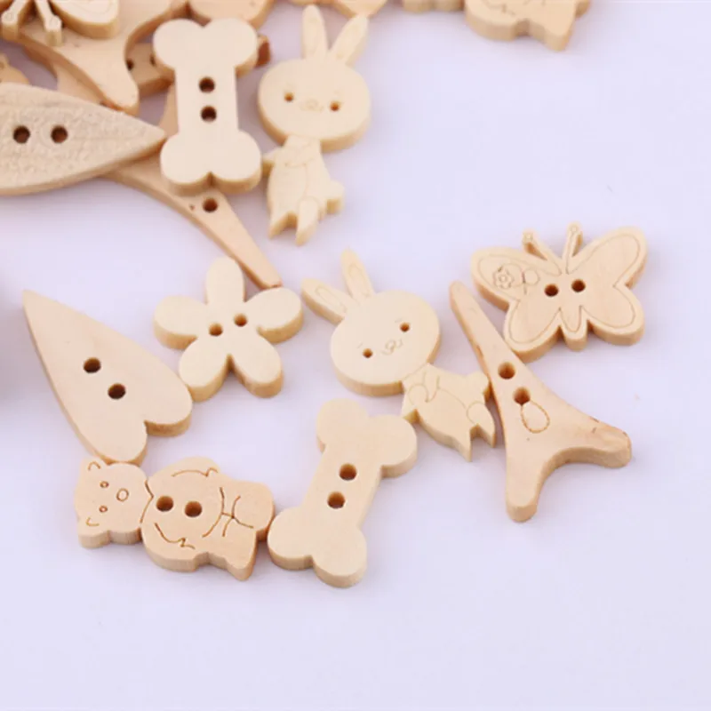 100 шт. деревянные пуговицы в виде животных кроликов бабочек сердечек|wooden buttons|wooden