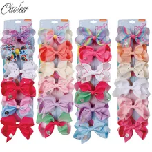 6 Pieces/Lot JOJO Hair Bows for Girls Kids Grosgrain Ribbon Rhinestone Hair Clips Handmade Unicorn Party Hair Accessories (1)