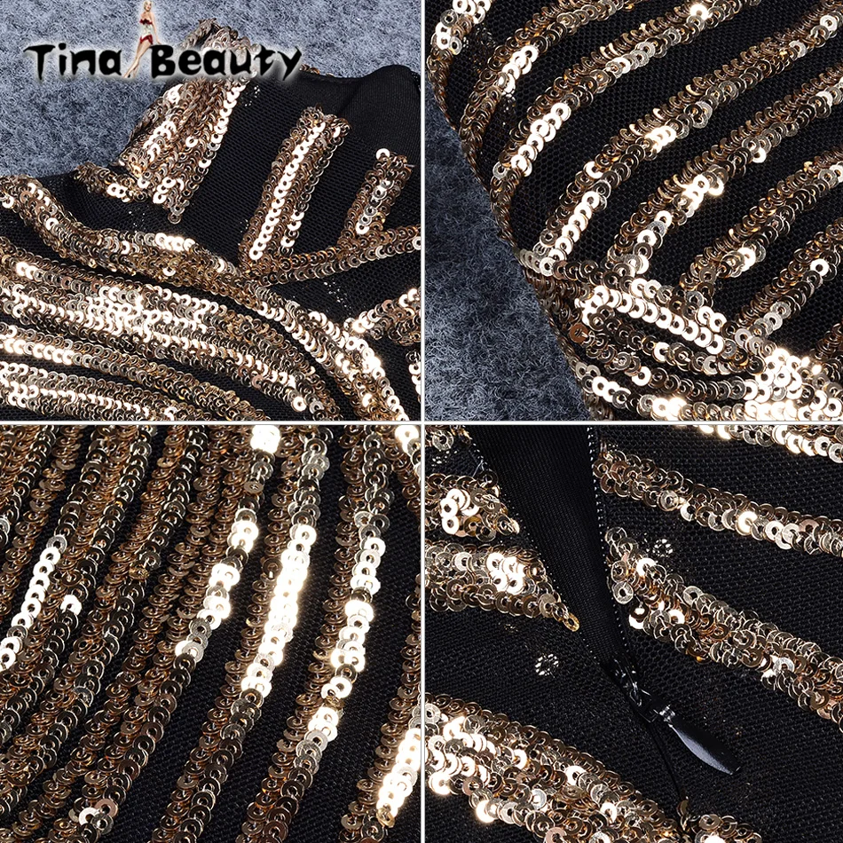 Женское блестящее платье-водолазка Tin Beauty золотистое длинное вечернее платье с