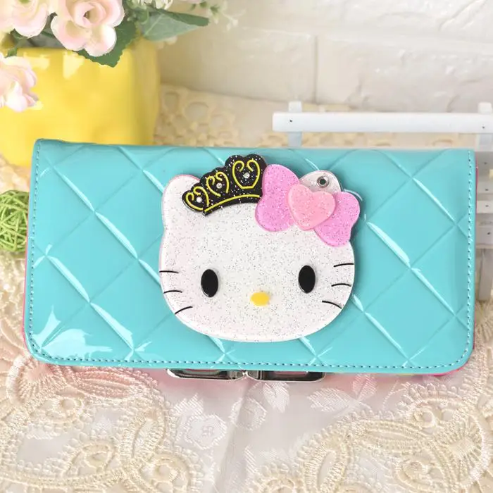 Милые кошельки с героями мультфильмов hello kitty от известного бренда, женские кожаные кошельки с волшебным зеркалом для девушек, клатчи, дамские вечерние кошельки - Цвет: 6