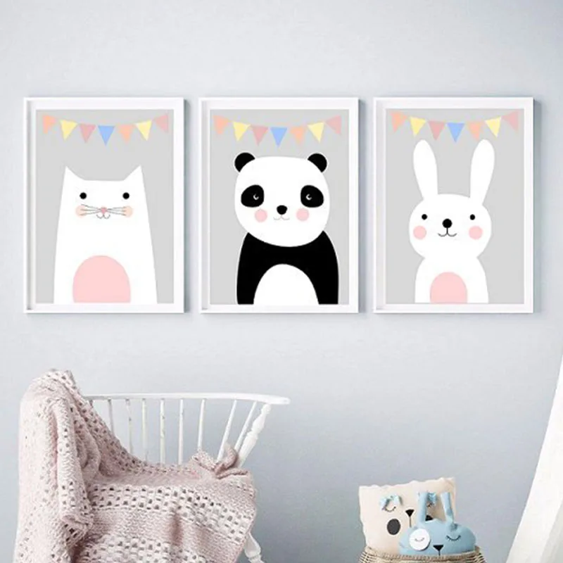 Nursery Wall Art Prints Panda Rabbit Animals Posters and Print Kids Room Canvas Painting Gift for Baby Girl Bedroom Decor | Дом и сад