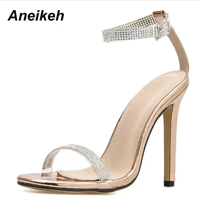 champagne Aneikeh/Новинка; модные туфли-лодочки на высоком каблуке; прозрачные стразы; босоножки на ремешке с пряжкой; Летние пикантные босоножки-гладиаторы из ПВХ с открытым носком; женская обувь - Цвет: champagne