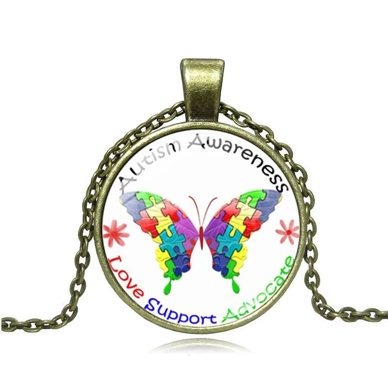 XUSHUI XJ authism Awareness Butterfly Photo Tibet серебряный Кабошон стеклянный кулон цепочка ожерелье