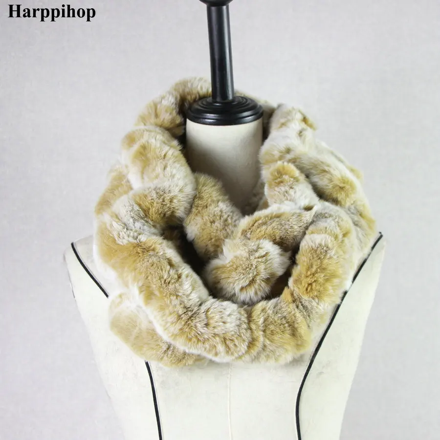 Harppihop* зимний женский Настоящий мех кролика палантин обёрточная бумага глушитель петля бесконечный шарф из меха кролика рекс шаль, косынка HPS01
