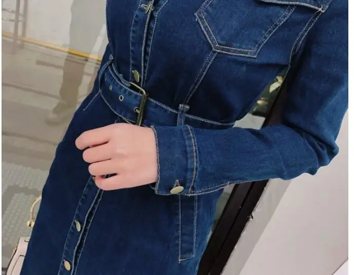 4XL 5XL облегающее джинсовое платье Новое джинсовое Повседневное платье с поясом женские офисные ковбойские платья тонкие пуговицы Vestidos LT772S50