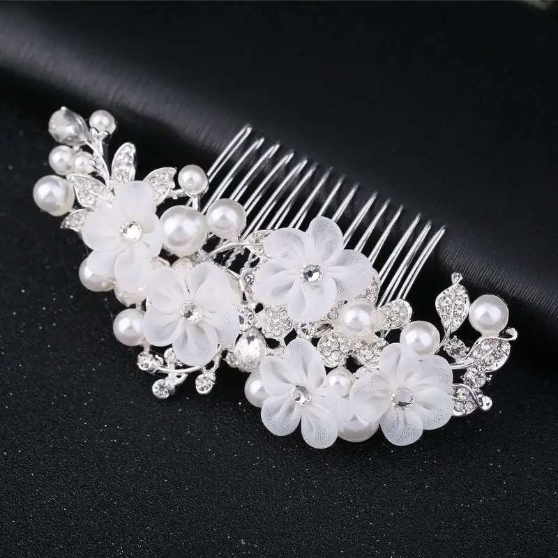 

Tiara De Noiva Brides Chiffon Flower Cloth Art Combs Wedding Accessories Tiara Comb Barrette Hair Ornaments Carab H023
