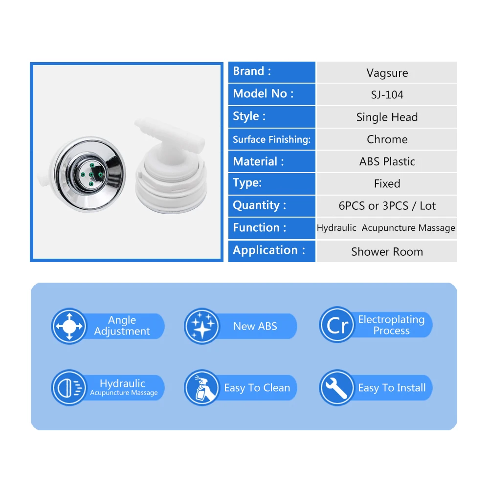 6pcslot spray nozzle hydraulic acupuncture massage water saving shower head jets shower cabin room accessories bathroom free global shipping