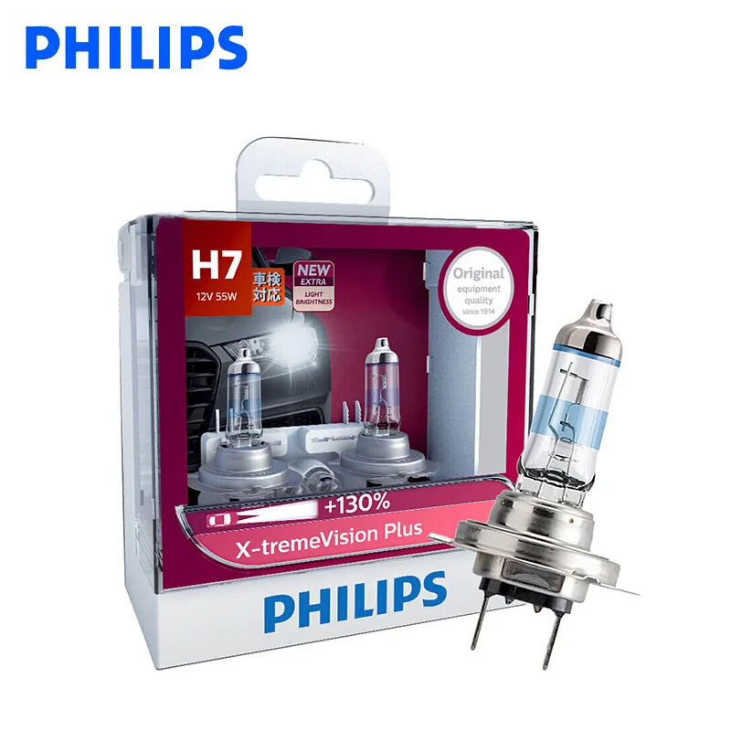Автомобильная галогенная лампа Philips H7 X treme Vision Plus 12 В 55 Вт 130% ярче 12972XVP S2 пара|Лампы