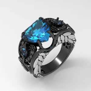 black and blue Новое модное серебряное кольцо с натуральным камнем для невесты, свадебное обручальное кольцо в форме сердца, нежная Прямая - Цвет основного камня: black and blue