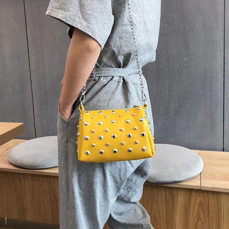 Yogodlns Bags For Women New Fashion Rivet PU Leather Women Bag Diamonds Shoulder Messenger Bag Chains Small Flap Crossbody Bag