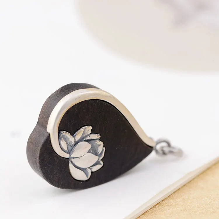 only one pendant FNJ 925 Серебряная подвеска из сандала S925 цветок лотоса тайские серебряные подвески для Для женщин Для мужчин ювелирных изделий - Окраска металла: only one pendant