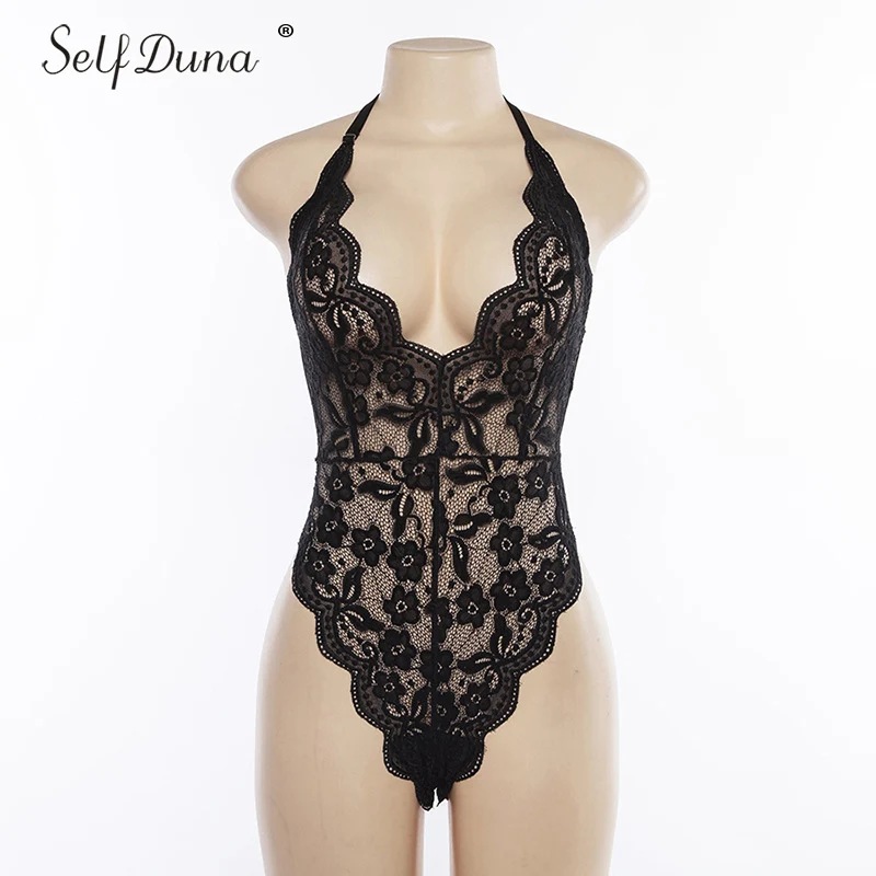 Self Duna 2019 Summer Women Lace Bodysuit Jumpsuit Romper Red Black White Embroidery Sexy Backless | Женская одежда