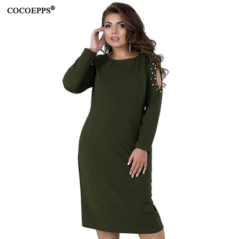 5XL 6XL 2019 зимнее женское платье большого размера весеннее зеленое повседневное