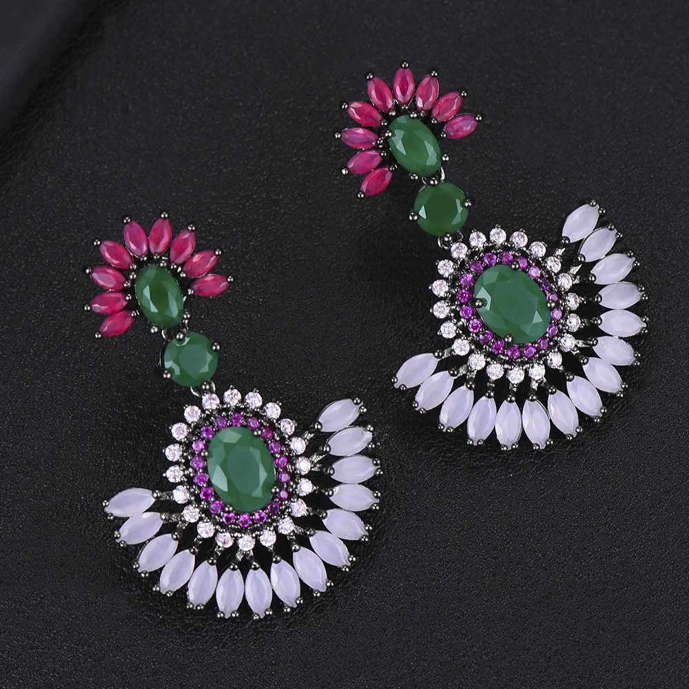 GODKI 38mm Luxury Flower Waterdrop Dangle Earrings For Women Wedding Multicolor Cubic Zircon African Indian Bridal Drop | Украшения и