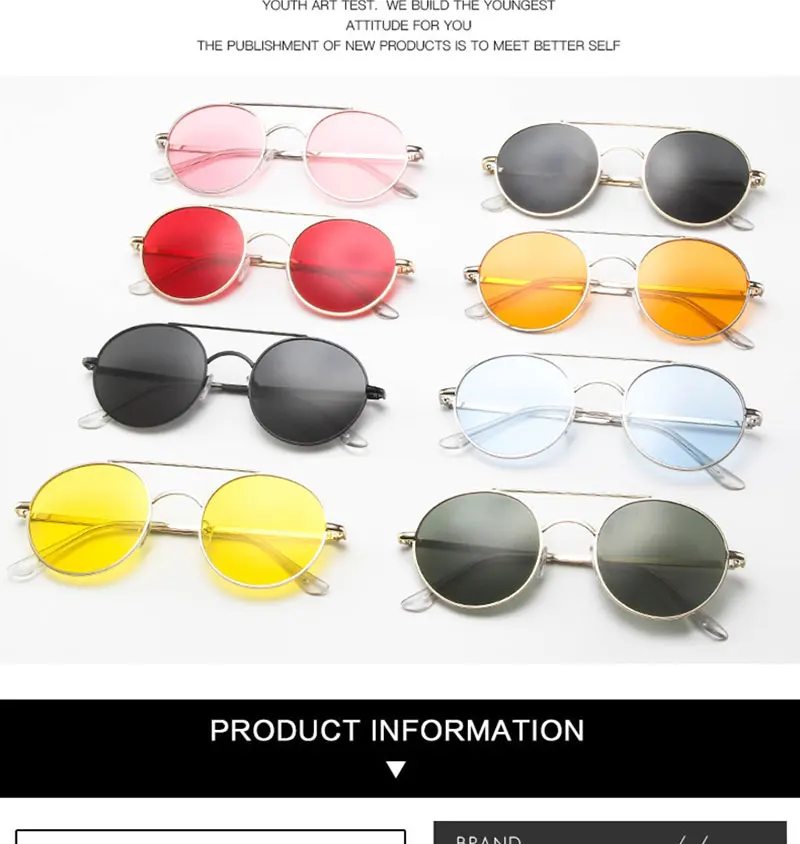 RBRARE Metal Round Frame Sunglasses Women Trend Retro Double Beam Sun Glasses Vintage Luxury Pink Ocean Lens Eyeglasses