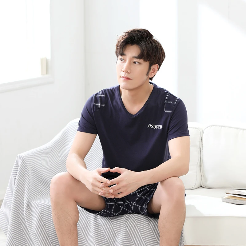 Пижама Мужская с коротким рукавом и круглым вырезом из 100% хлопка|Мужские