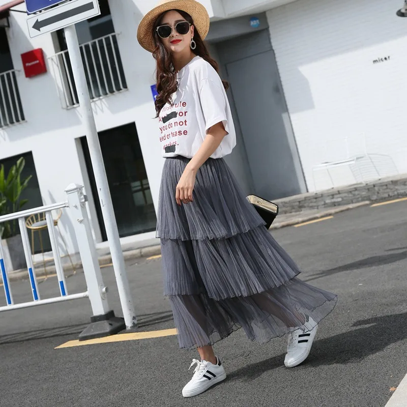 Длинные женские плиссированные юбки корейские модные летние осенние Harajuku
