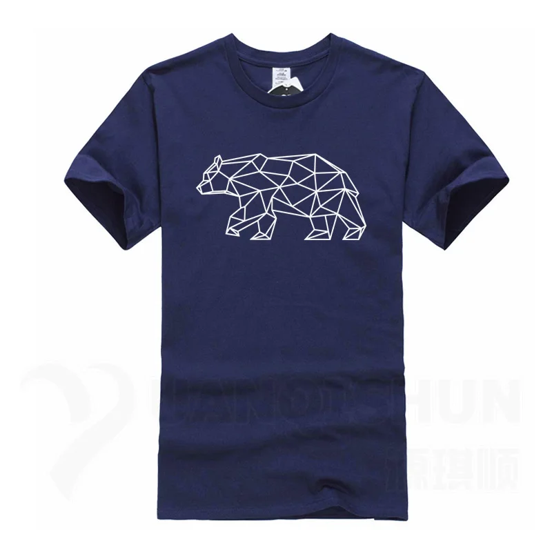 NavyBlue 1 Новая мужская футболка с геометрическим рисунком медведя из мягкой хлопчатобумажной ткани, летняя футболка с коротким рукавом, креативные художественные топы с принтом в виде животного, футболки - Цвет: NavyBlue 1