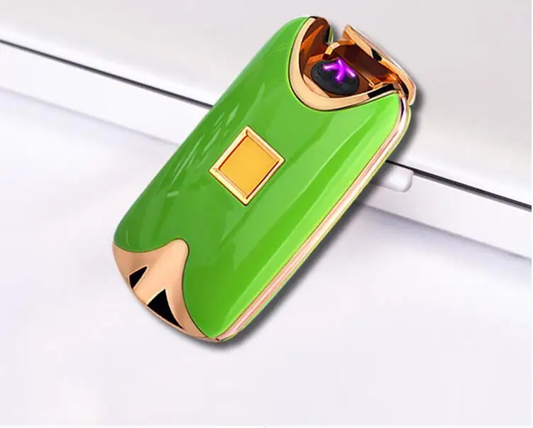 USB Зажигалка перезаряжаемая Электронная Зажигалка сигарета отпечаток пальца плазменная Зажигалка двойная дуга сигары Palse личная подпись на заказ - Цвет: Green No Custom