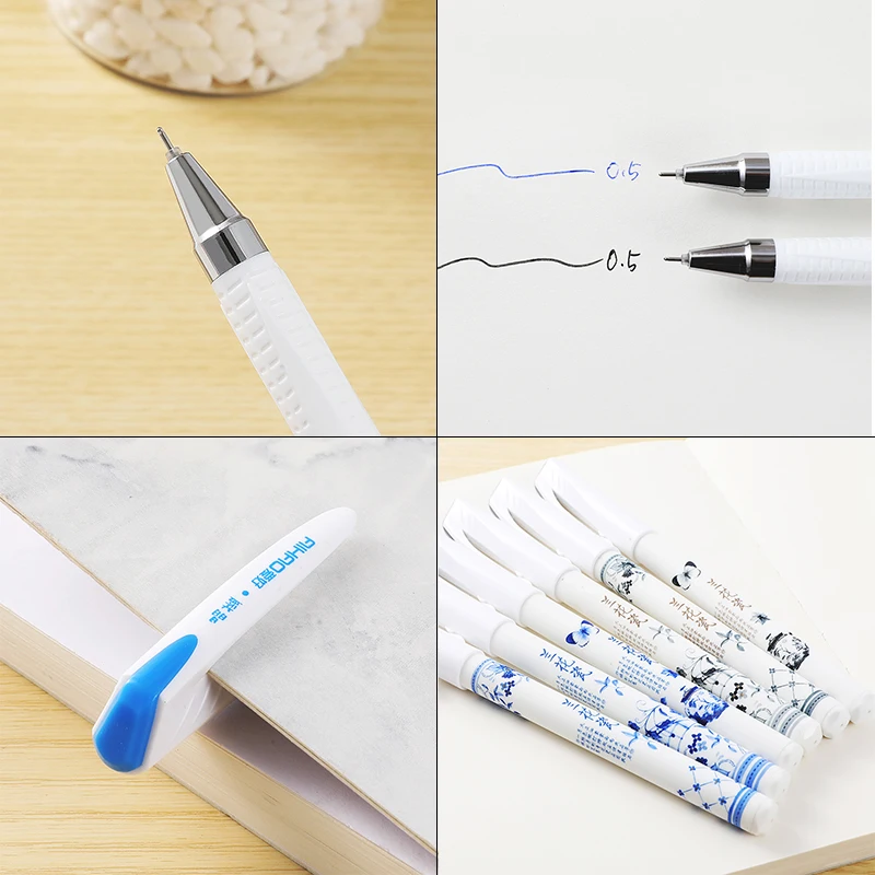 6pcs Vintage Chinese Style Gel pen Orchid Porcelain Flower Pens 0.5mm ink School Office kawaii school supplies 04065 | Канцтовары для