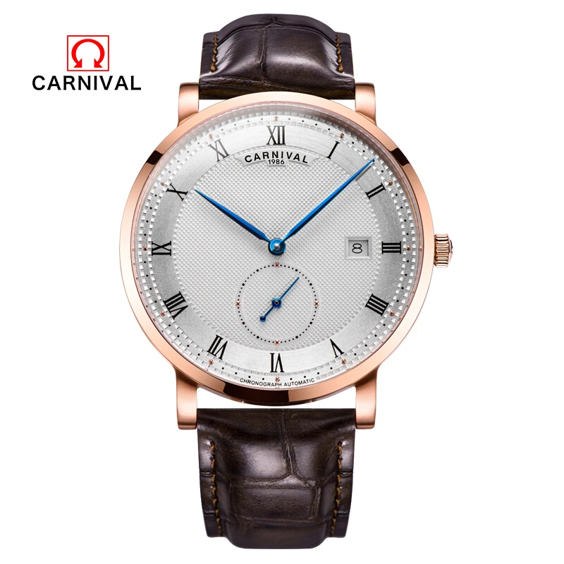 Enlarge Carnival Automatic Watch for Men Switzerland luxury brand Reloj Hombre Leather Strap Mechanical Waterproof Calendar Wristwatch