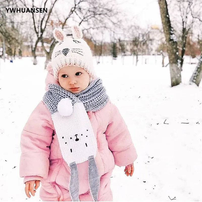YWHUANSEN 9*110 см 2018 милый детский шарф с заячьими ушками вязаный зимний теплый мягкая
