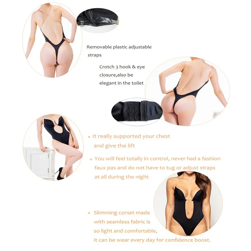 Боди женское вечернее с U образным вырезом и открытой спиной|waist trainer|women body shaperbody
