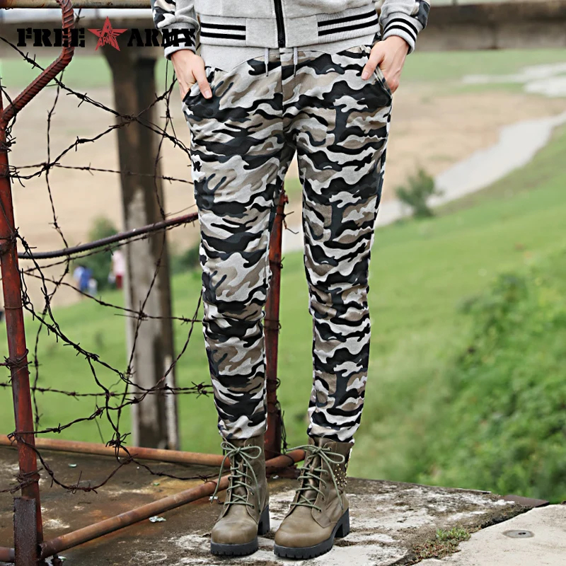 Женские брюки карандаш из спандекса хлопковые камуфляжные с эластичным поясом