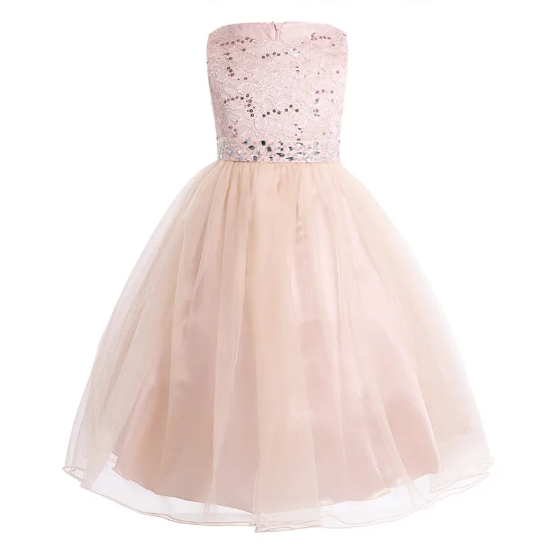 Pearl Pink Детские пышные вечерние платья, расшитые блестками, кружевные сетчатые Платья с цветочным узором для девочек, бальные платья без рукавов, платье для свадебной вечеринки, дня рождения - Цвет: Pearl Pink