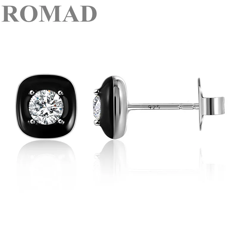 ROMAD классические черные квадратные серьги гвоздики с пуш ап для женщин Свадебные