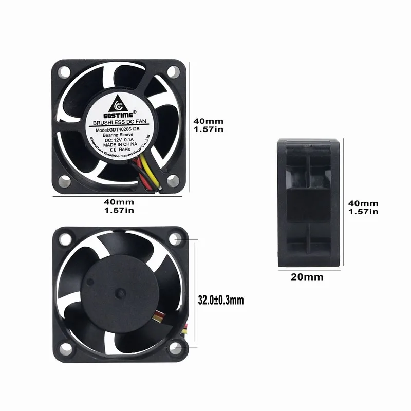 Gdstime 2 шт. DC 4 см 3pin 4020s 40x40x20 мм PC 12 вольт бесщеточный осевой строка 4020s|Кулеры и
