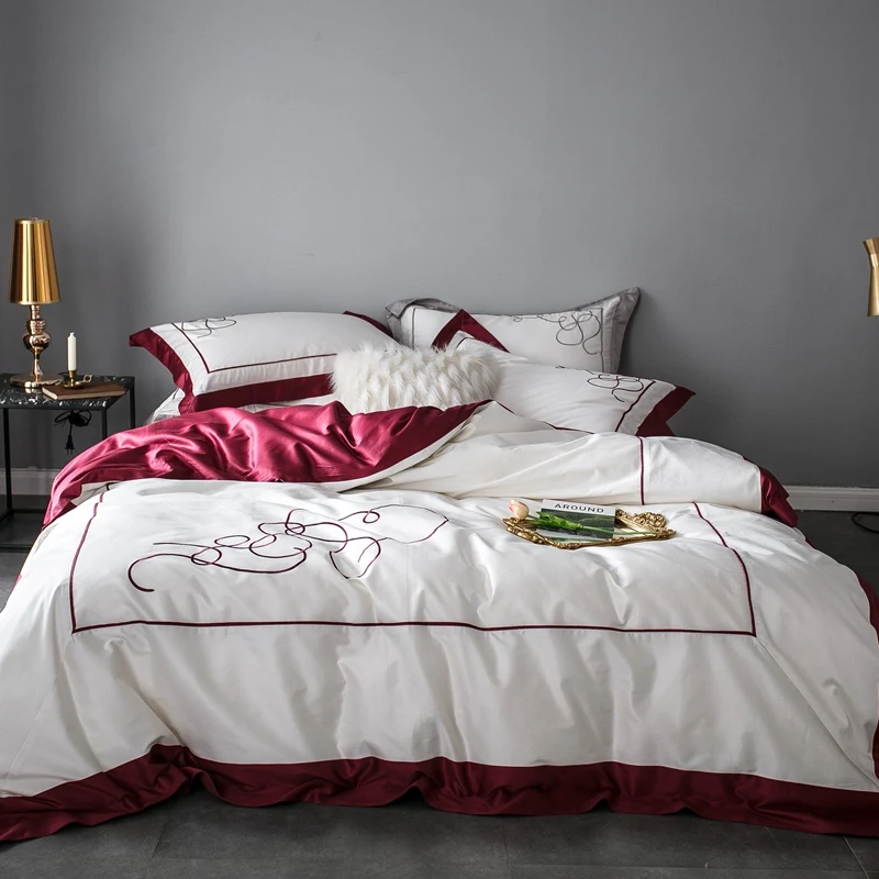 

Home Textile Bedding Sets embroidery Beddingset Bed Linen Duvet Cover Bed Sheet Pillowcase 100S egyptian cotton bed Sets