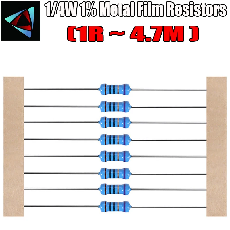 

100pcs 1/4W Metal film resistor 1R ~ 4.7M 100R 220R 330R 1K 1.5K 2.2K 3.3K 4.7K 10K 22K 47K 100K 100 220 330 1K5 2K2 3K3 4K7 ohm