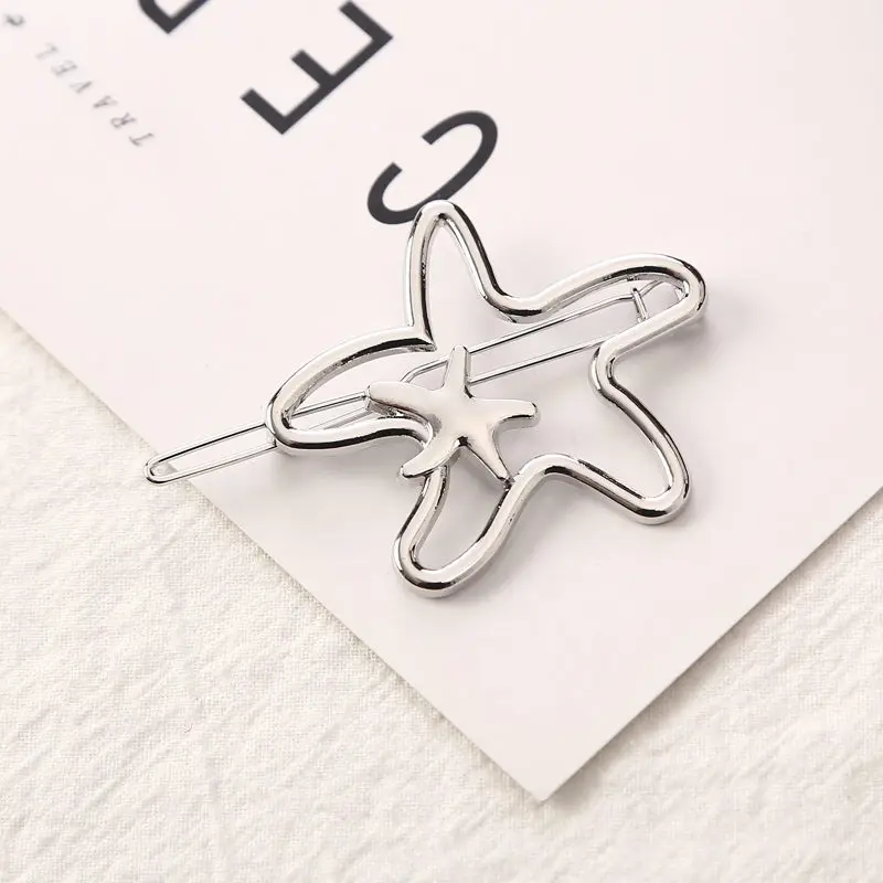Silver starfish Модные женские аксессуары для волос, треугольная заколка для волос, металлический геометрический сплав, ободок для волос с Луной и кругами, заколка для волос, держатель для девочек - Цвет: Silver starfish