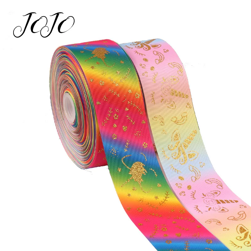 JOJO Луки 75 мм 2y Grosgrain ленты бронзированные печатные градиентные ленты для сшитая одежда шитье тесьма DIY волос Луки материалы