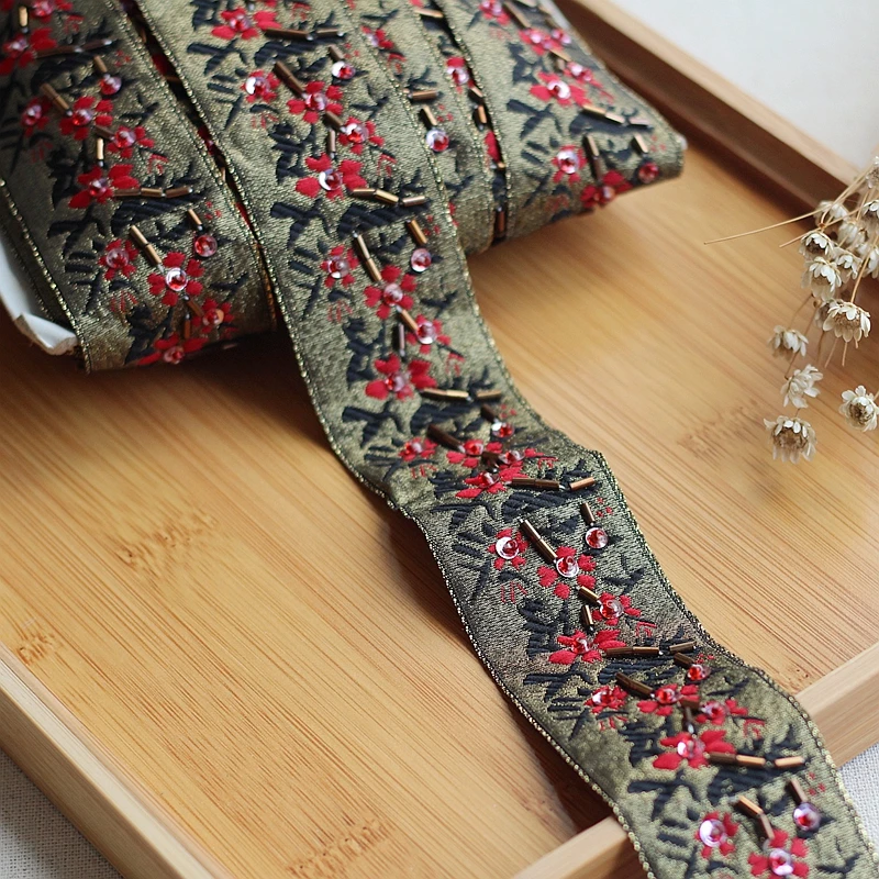 2 ярда Золотой + красный черный Высококачественная ручная работа расшитая