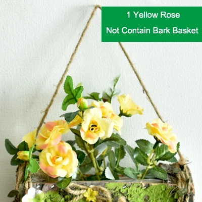 Yellow Rose Only 1 шт., настенный подвесной слой, натуральная деревянная корзина из коры, искусственные цветы, роза, лаванда, Подсолнух, украшение для дома, магазин, искусственный цветок - Цвет: Yellow Rose Only