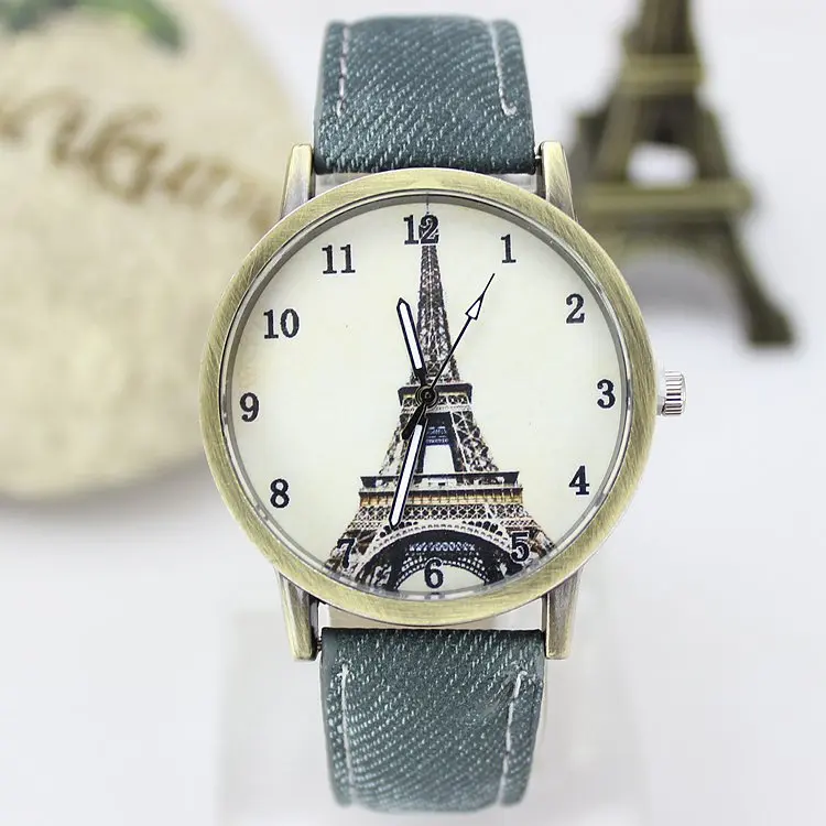 2015 стильный мужской кварцевые часы спортивные джинсовой ткани женщины одеваются